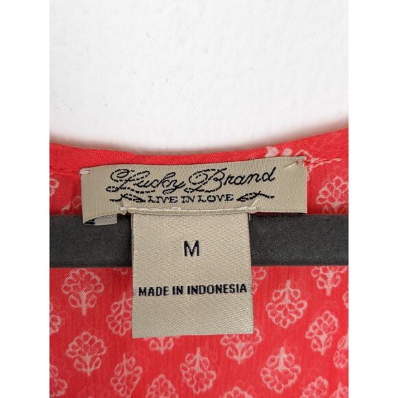 Lucky Brand Top Blouse Floral Sheer Boho Spring Summer Orange Red Size M - Picture 8 of 10